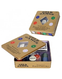 Покер комплект със 100 чипа и 2 тестета карти в метална кутия