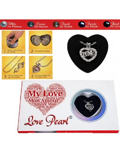 колие LOVE с естествена перла в мида и висулка сърце
