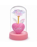 Светеща червена роза и сърце LOVE под прозрачен купол