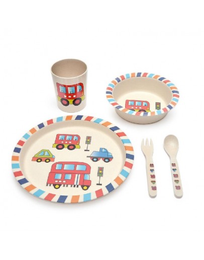 Детски комплект за хранене от бамбук 5 части